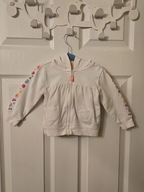 Carter's Cream Hooded Zip-Up with Colorful Floral Sleeve Trim